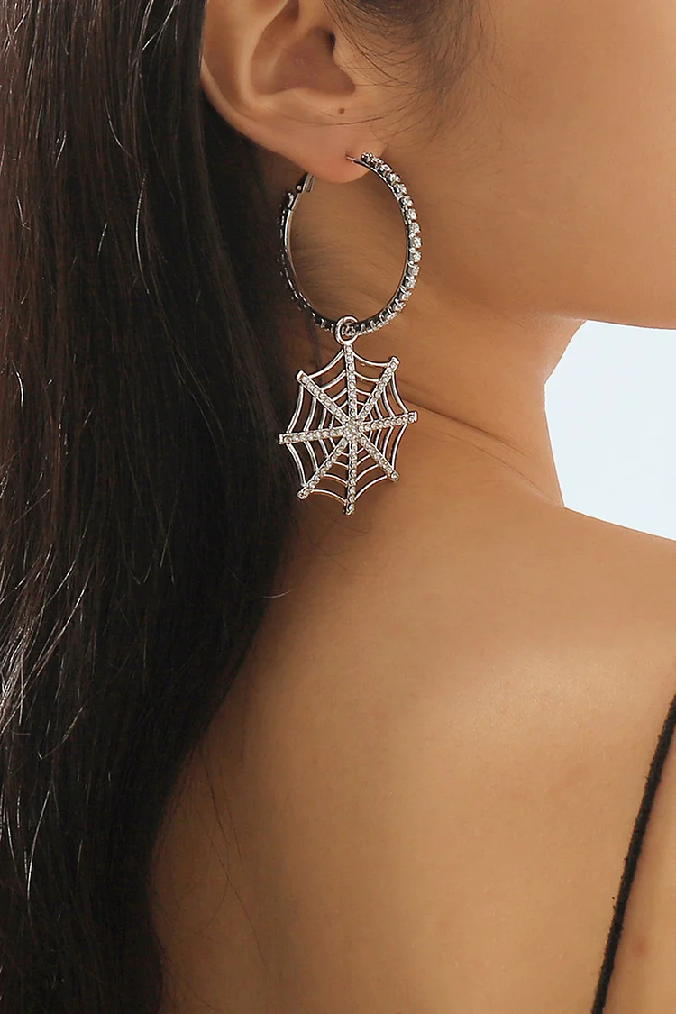 Halloween Gold Spider Web Rhinestone Hoop Earrings 2024 - Xpluswear