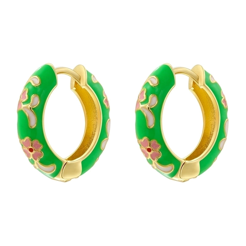 1 Pair Chinoiserie Vintage Style Round Petal Enamel Plating Copper 18K Gold Plated Earrings