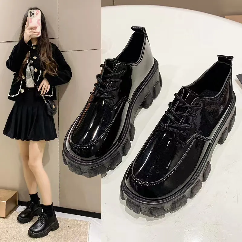 Breakj Breakj Women With Small Leather Shoes New Spring 2025 British Wind Students Retro Thick-Soled Single Shoes Small Pine Shoes