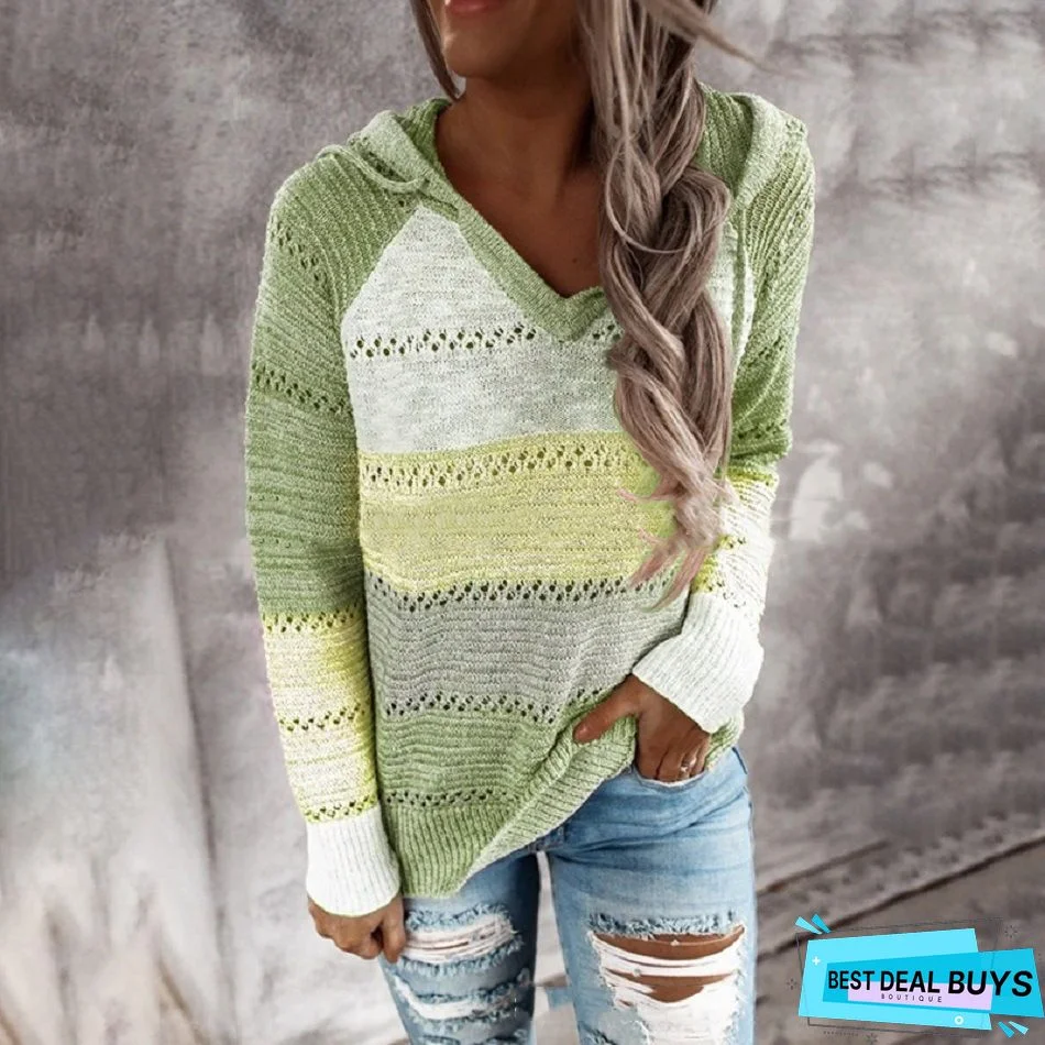 Casual Solid Color V Neck Long Sleeves Sweater
