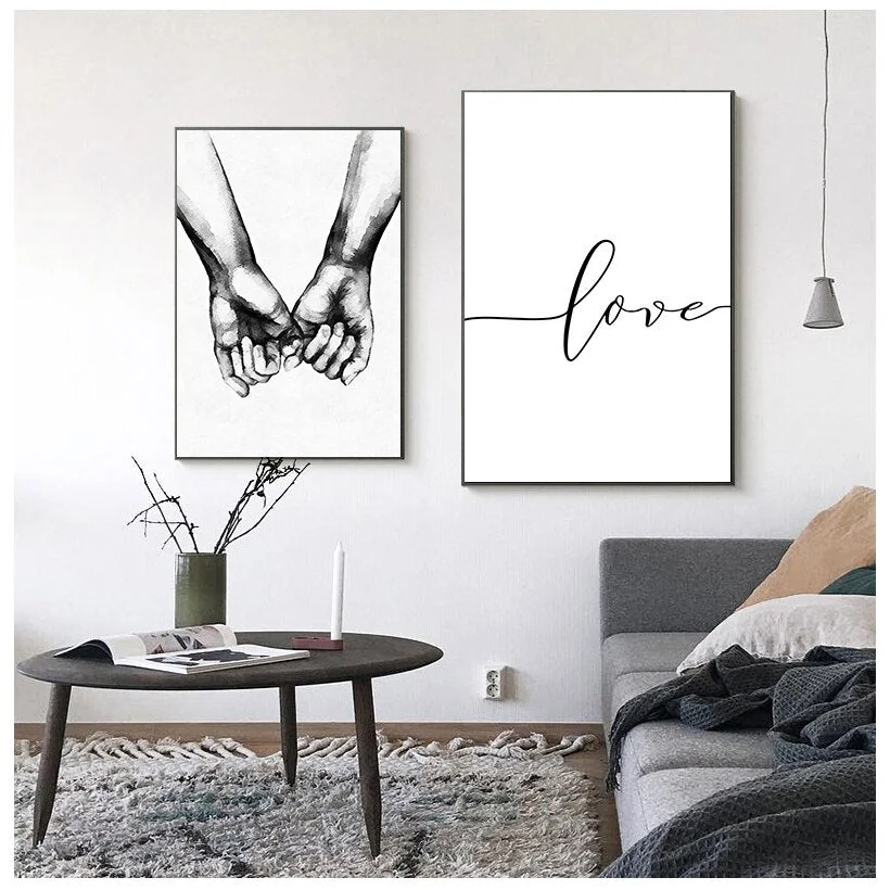 Love Poster Couple Holding Hands Painting Black And White Wall Art Canvas Minimalist Print Nordic Wall Pictures For Living Room