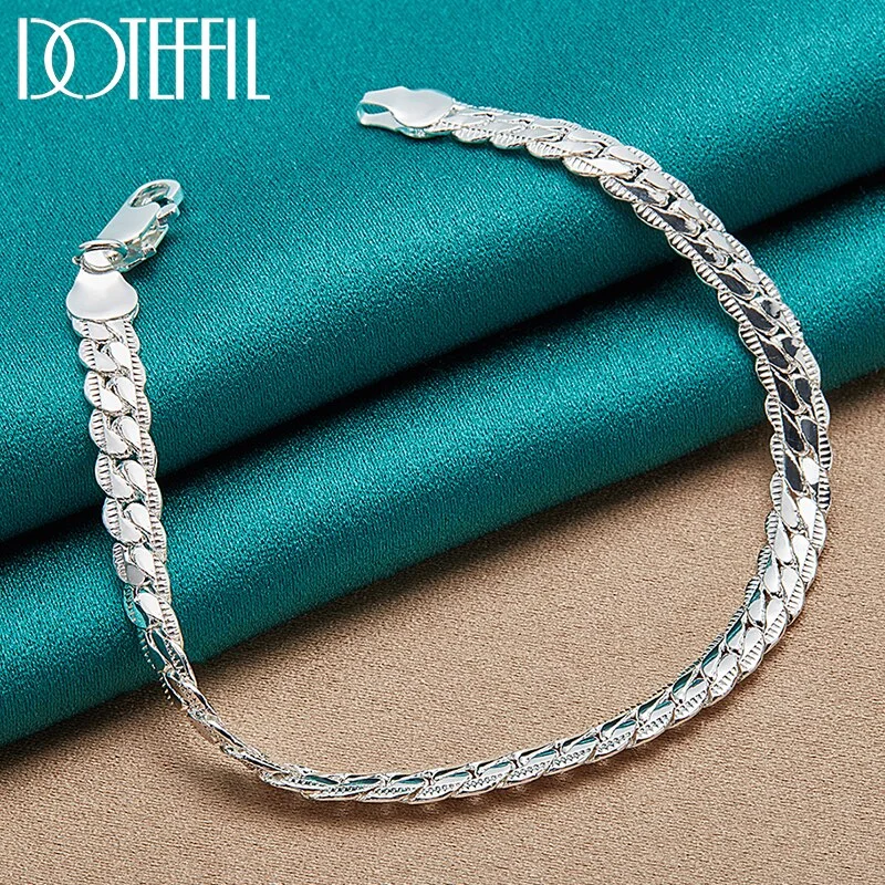 925 Sterling Silver 6mm Side Chain Bracelet For Women Man Jewelry