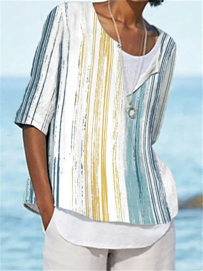 Women's colorful striped simple casual top socialshop