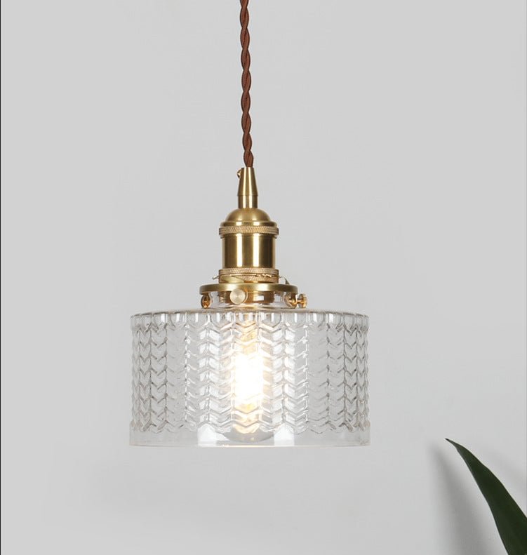 Retro Short Cylinder Wavy Glass Pendant Light