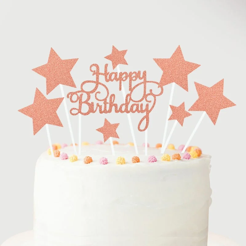 1Set Rose Gold Happy Birthday Cake Toppers with Confetti Balloons Kids Birthday Party Decoration Baby Shower Favor Wedding Decor