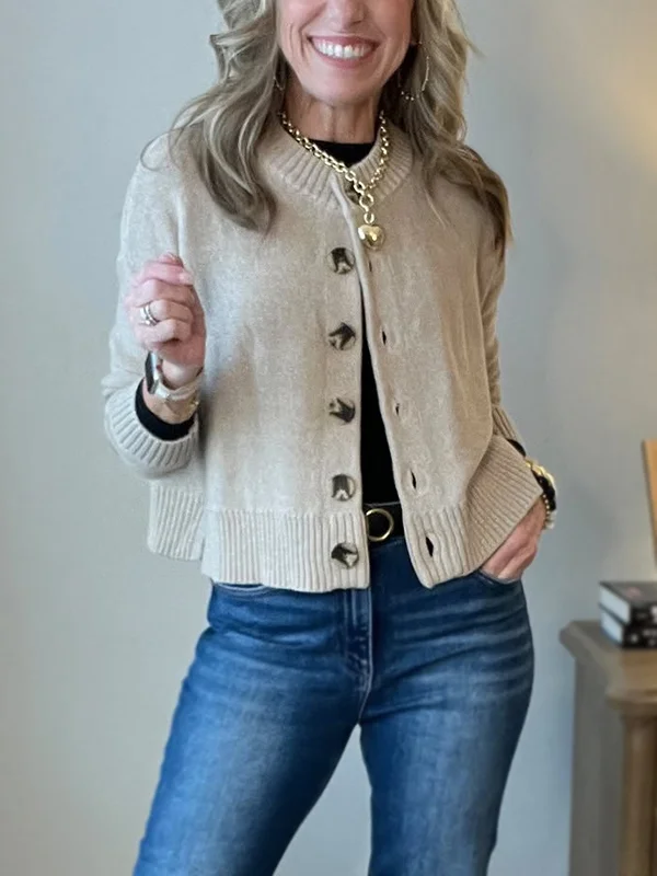 CLEARANCE SALE🔥 Ribbed Crew Neck Button Down Sweater