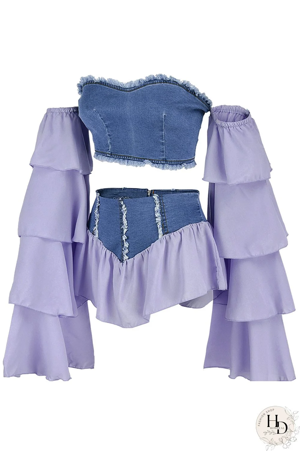 Yellow Fashion Sexy Patchwork Backless Off the Shoulder Long Sleeve Two Pieces