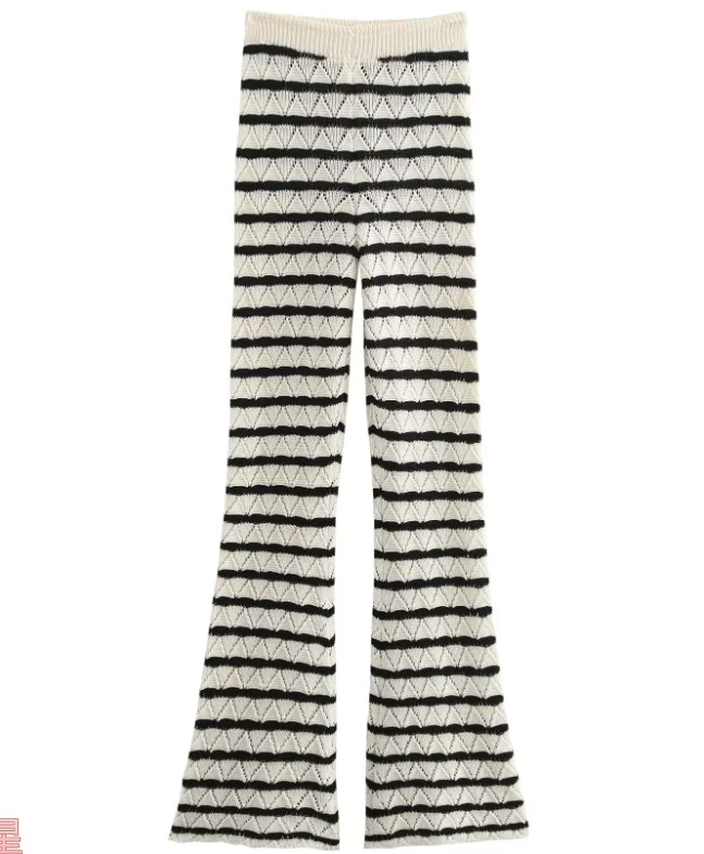 Nigikala Nigikala Women's INS Explosion Striped Knitting L Long Sleeve Horned Pants Set