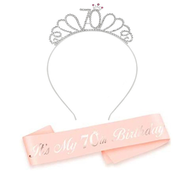Hot Sale Champagne Birthday Shoulder Strap Crown Set 16 18 21 30 40 50 60 70 80 Headband