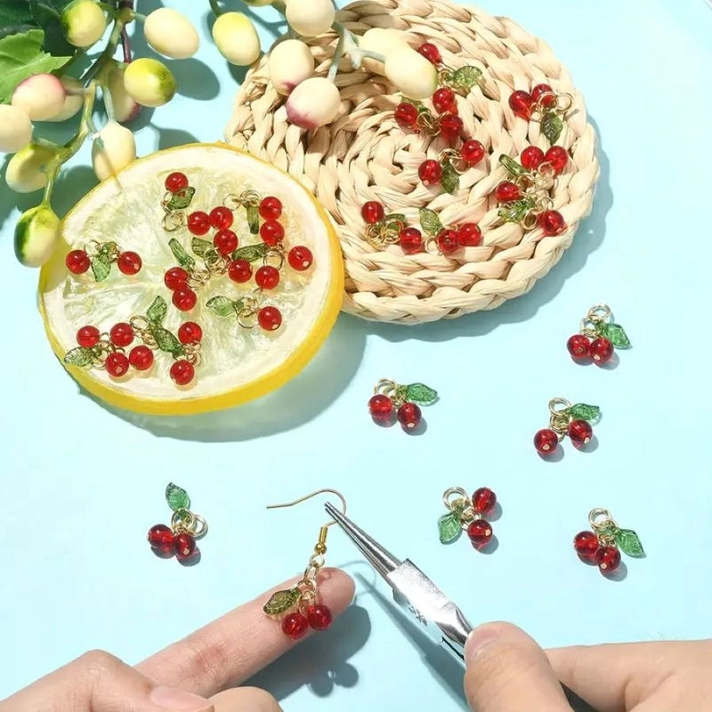 1 Piece 15*10mm Glass Cherry Pendant Jewelry Accessories