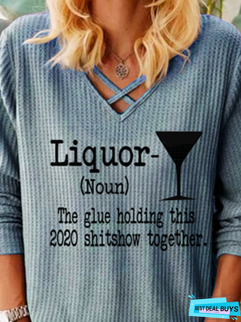 V Neck Letter Long Sleeve Knitted Top