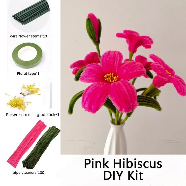 DIY Pipe Cleaners Kit - Pink Hibiscus Flower