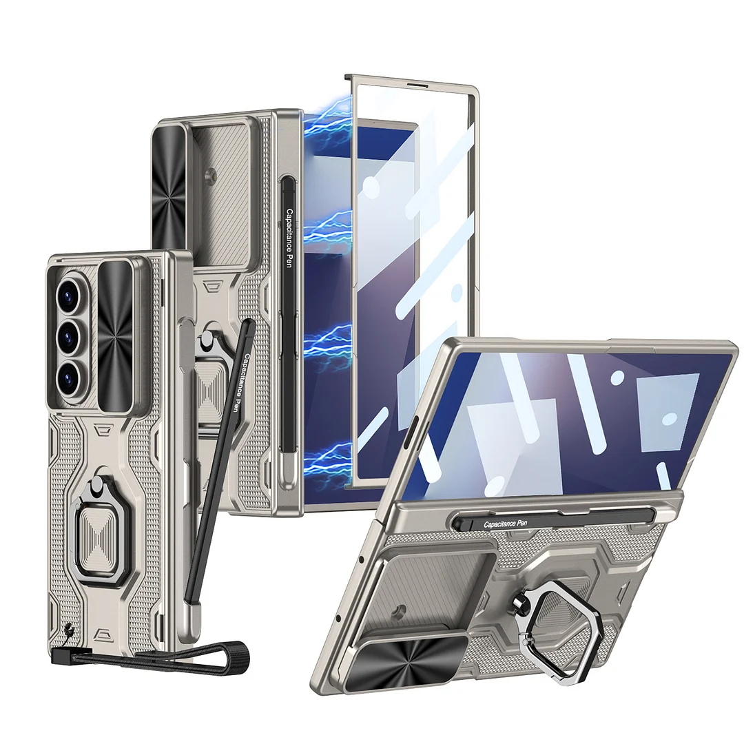 Suitable For Samsung Zfold7 Mobile Phone Case Sleeve Push Window Lens Ring Bracket Pen Slot Protective Cover Diamond Magnetic Adsorption Pen