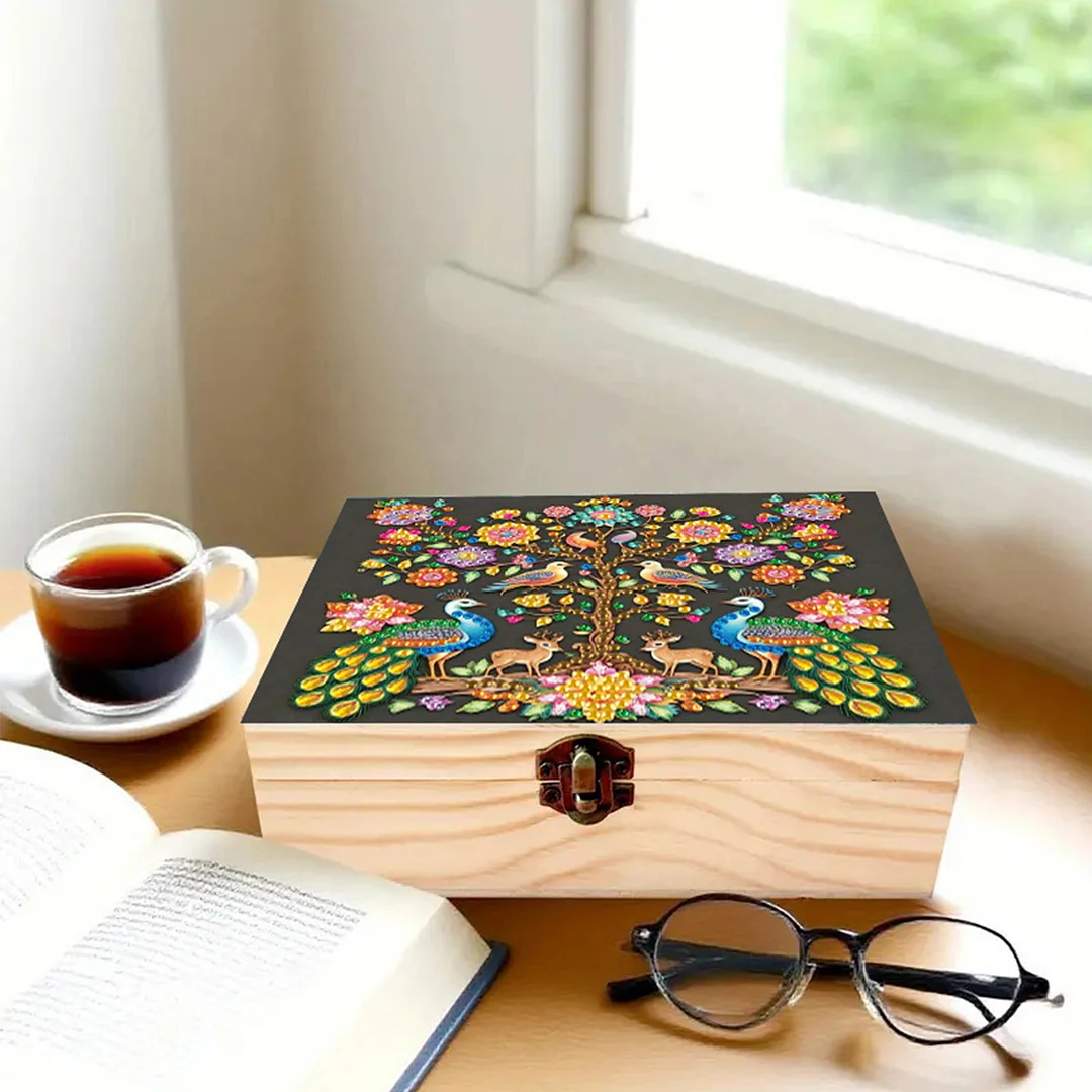 Peacocks and Trees DIY Wooden 5D Diamond Art Diamond Art Storage Box for Adults