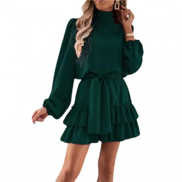 Casual Mini Dress Solid Color Spring Summer Pure Color Lace-up Dress