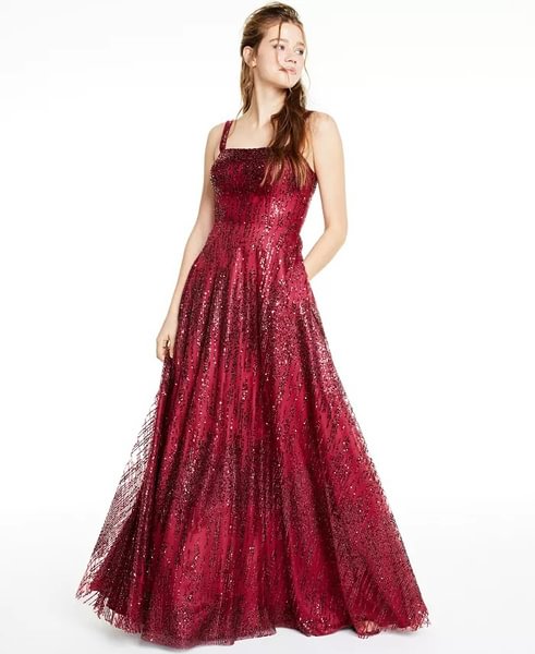 Say Yes To The Prom Juniors' Glitter Mesh Gown Wine Size 11 - Shop Trendy Women's Fashion | TeeYours
