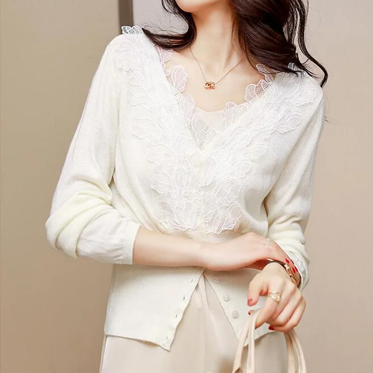 Long Sleeve Sheath Appliqued Casual Sweater QueenFunky