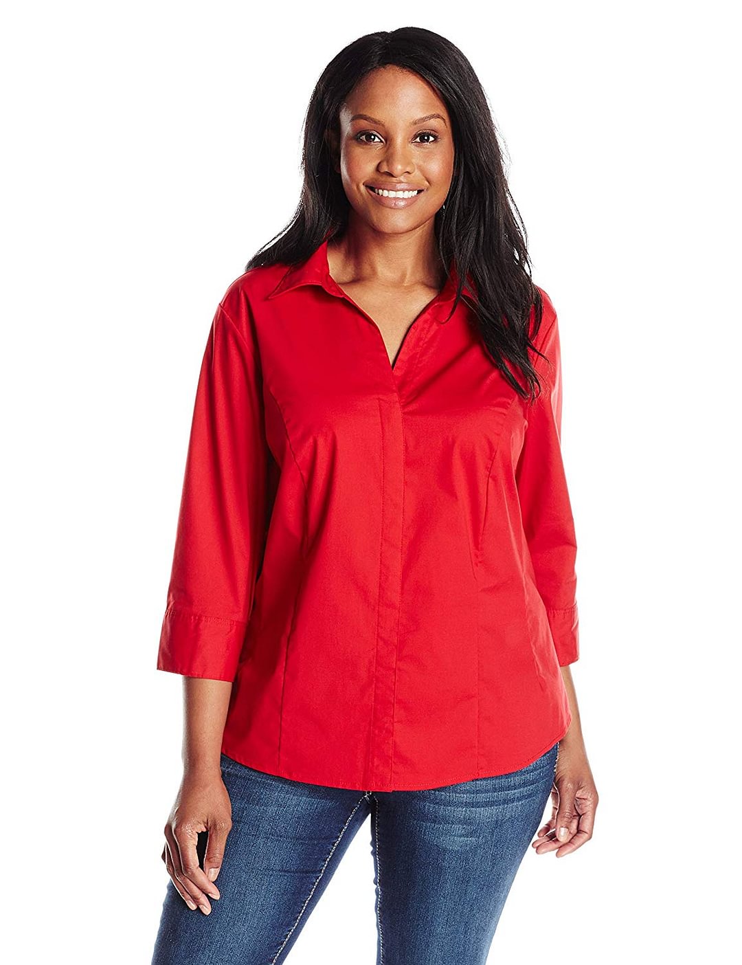 Women's Plus Size Easy Care ¾ Sleeve Woven Shirt