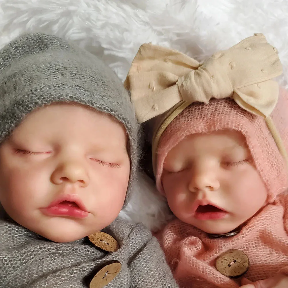 [Reborn Twins Baby] 12 Inches Realistic Reborn Baby Boy and Girl Twins Rewber and Thyaer with Brown Hair