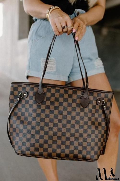 MidiSono - Check Tote Handbag with Clutch Wallet