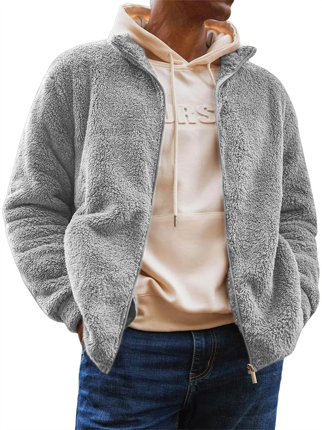 Men's Jacket Plush Jacket Pocket Zipper Sweatshirt