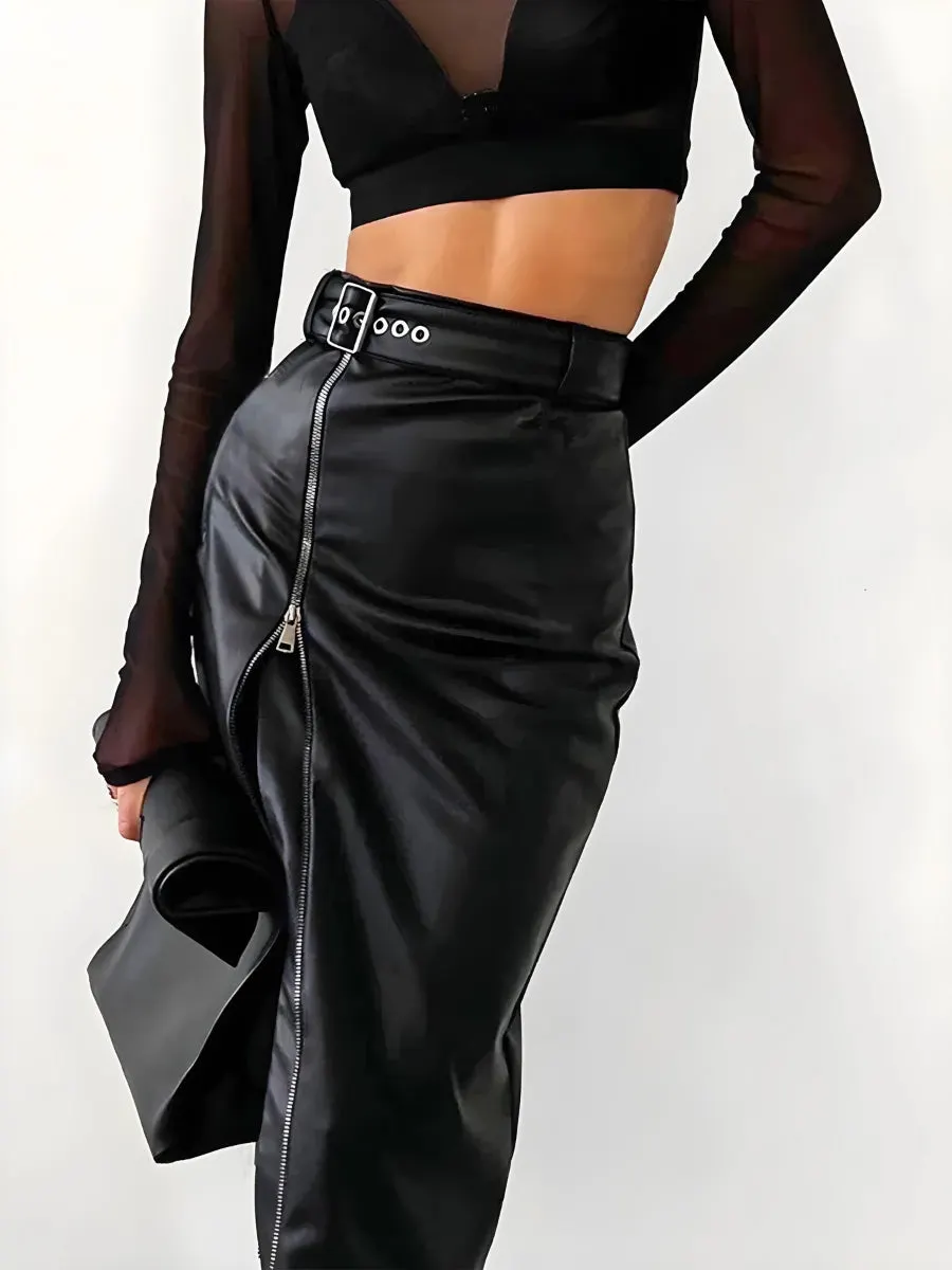 Brownm Zip Up Slit Midi Pencil Skirt