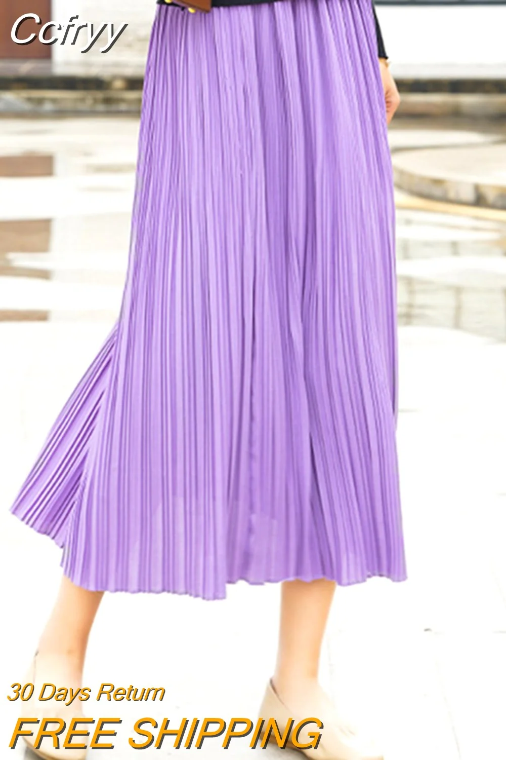 Huibahe Women Spring Summer Solid Color Pleated Skirt Elegant High Waist Mid-length Long A-line Skirt QT2011