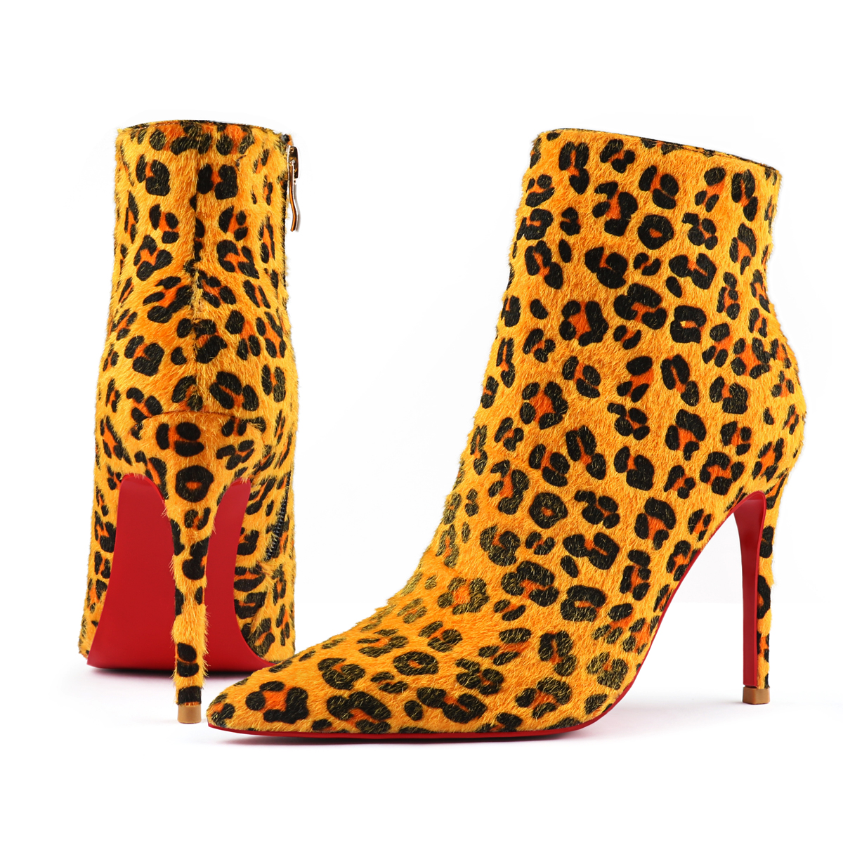 4inch Red Bottom Women's Closed Pointed Toe Stilettos Ankle Boots-MERUMOTE