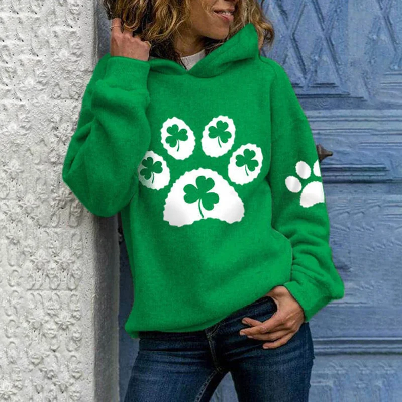 Women's Shamrock Paw Print Casual Hoodie