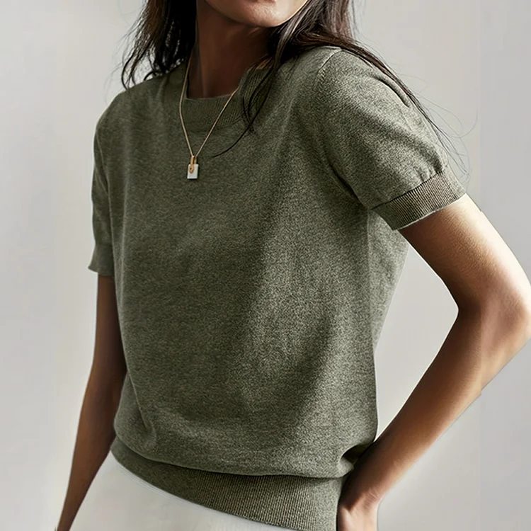🌞Fr&uuml;hlingserwachen: 50% Rabatt!👚 Damen Strickoberteil mit Rundhalsausschnitt & kurzen &Auml;rmeln