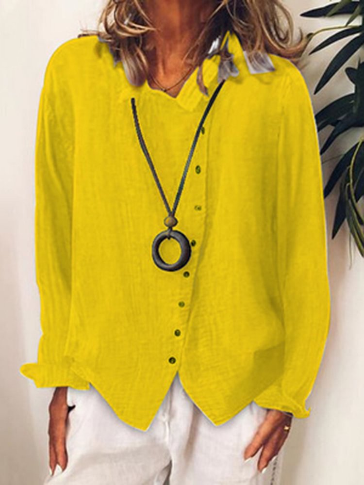 Women's Casual Long Sleeve Pure Color Irregular Button Blouse