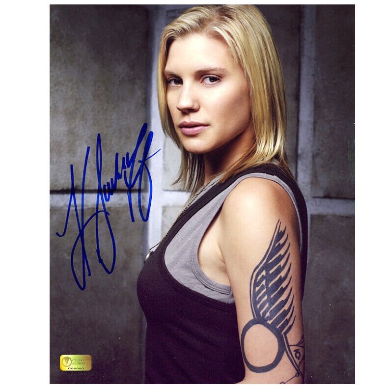 Katee Sackhoff Autographed Battlestar Galactica Starbuck Tattoo 8×10 Photo Poster painting