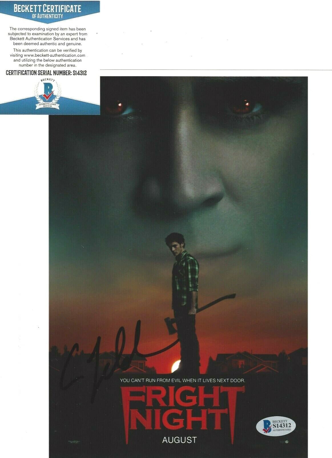 ANTON YELCHIN SIGNED 'FRIGHT NIGHT' 8x10 MOVIE Photo Poster painting BECKETT COA STAR TREK