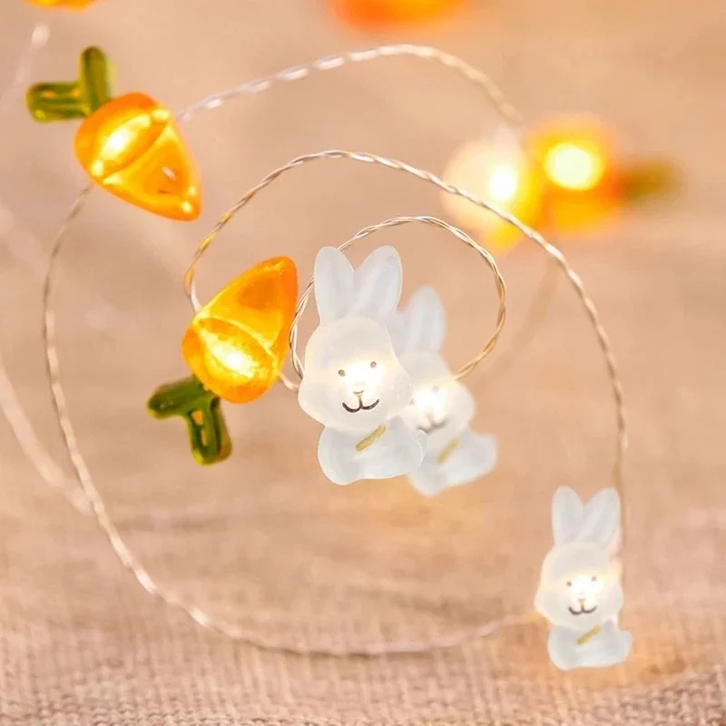 2M 20 LED Cute Bunny Carrot Light String Easter Decorations for Home Battery Powered Lanterns Easter Party Supplies Kids Gift
