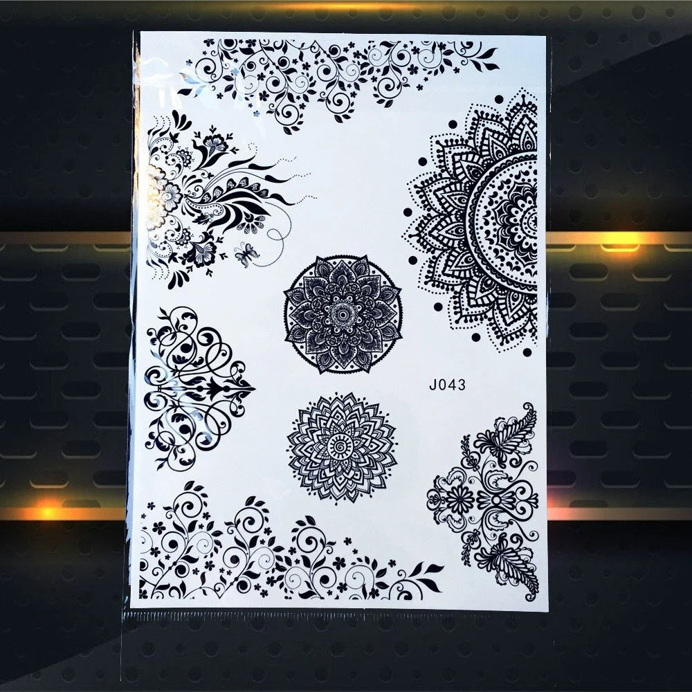 1PC Women Wedding Henna Flash Temporary Tattoo Sticker Black Elephant Ganesha Design Waterproof Fake Tattoo Elephant Chain PBJ18