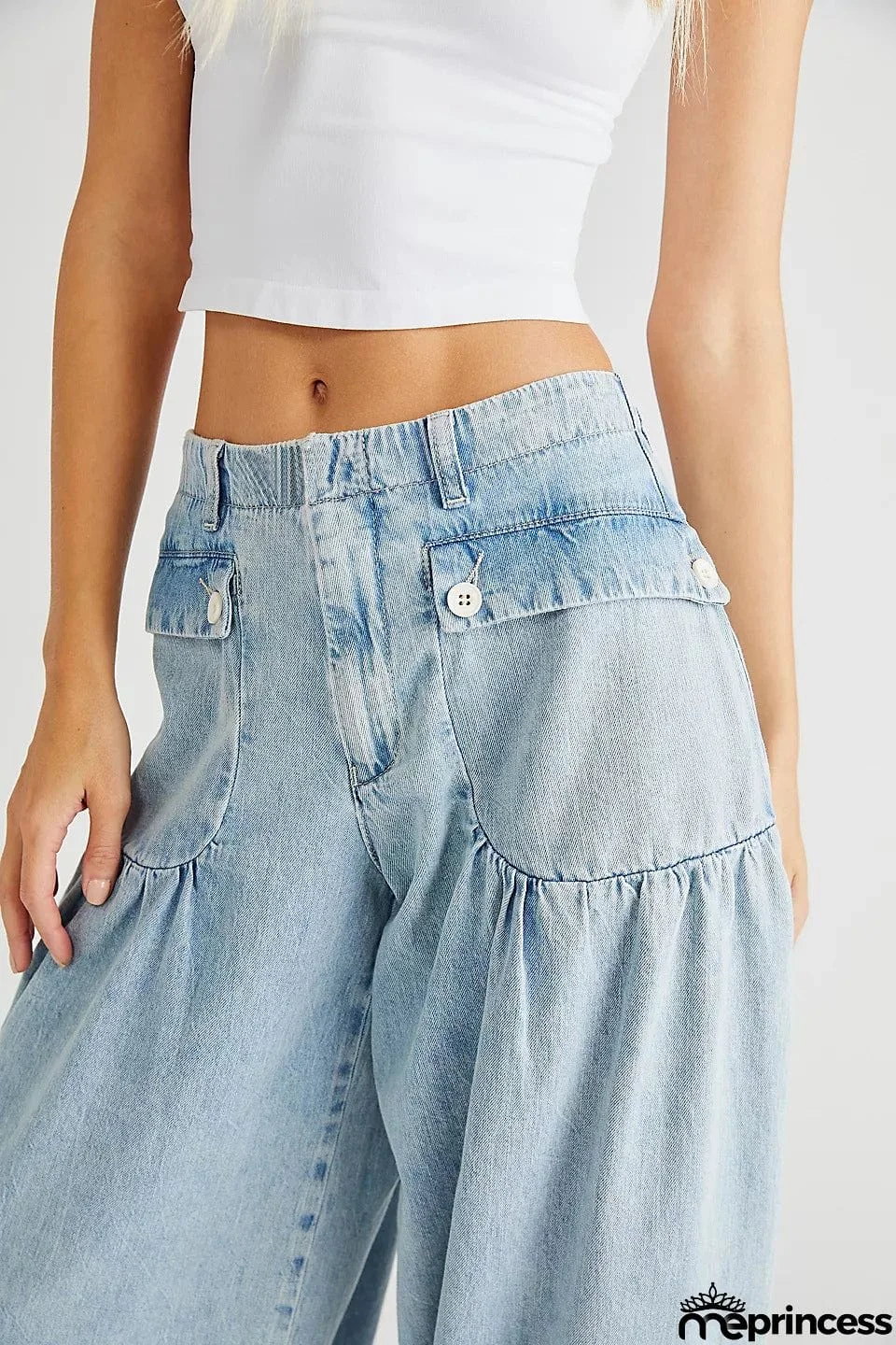 Pockets Drawstring Balloon Jeans