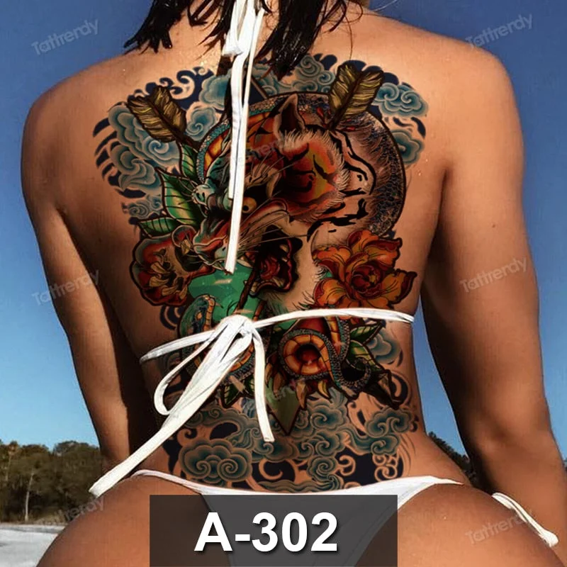 temporary tattoos custom large body art sexy animal tiger dragon peony lion sexy tattoo for women girls back waterdecal big size