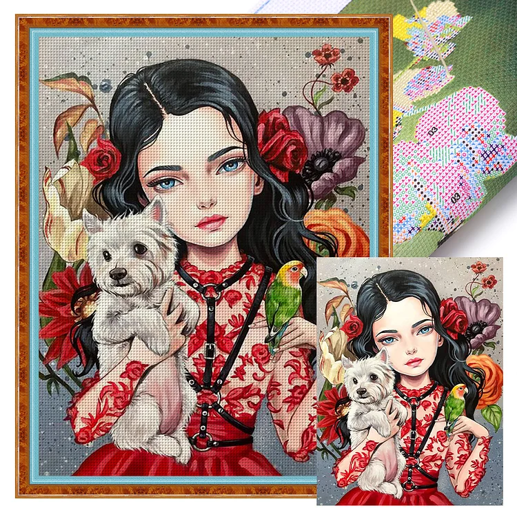 Beauty And Small Animals - Printed Cross Stitch 11CT 40*55CM