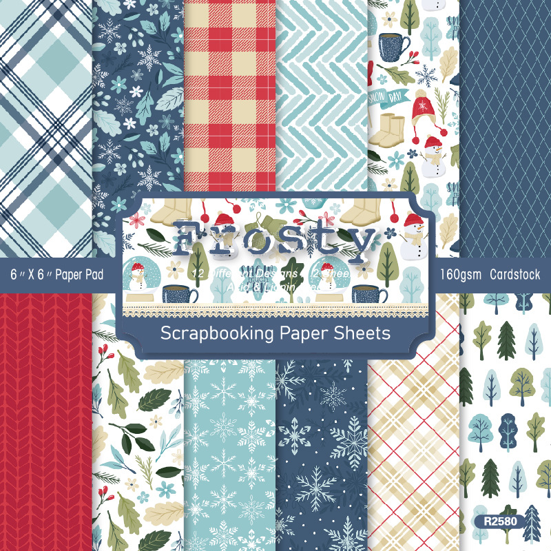 재료 용지 - 24매/책 빈티지 눈송이 잎 패턴