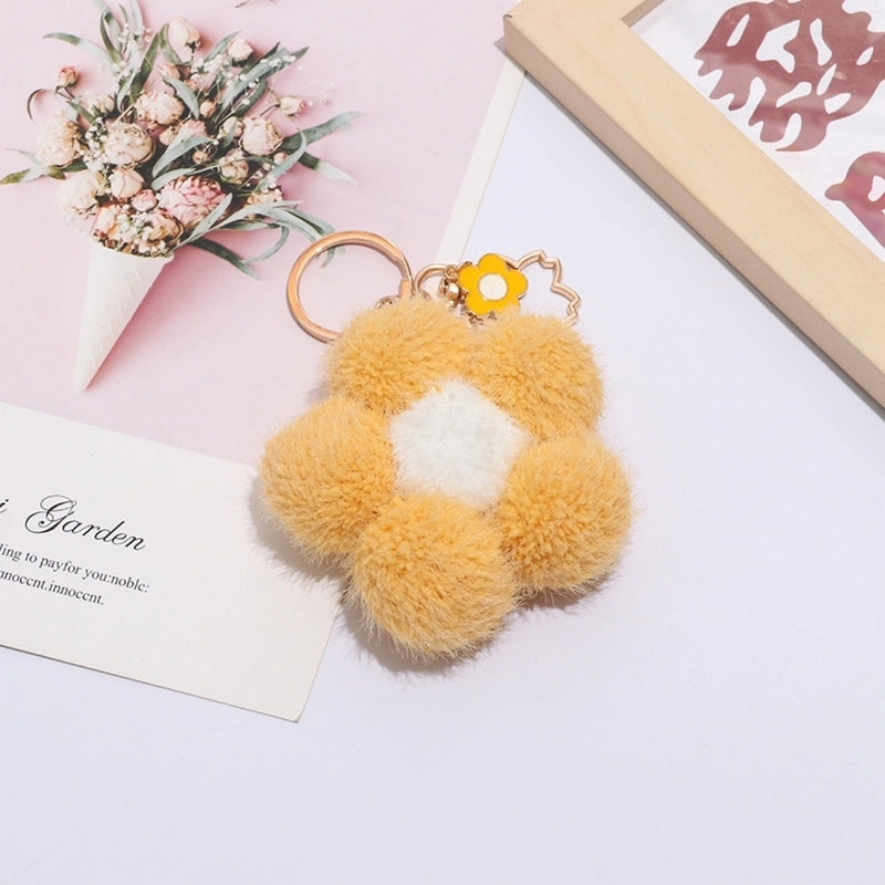 Colorful Small Flower Fur Ball Keychain Bag Ornaments Small Decorative Metal Alloy Flower Plush Key Pendant