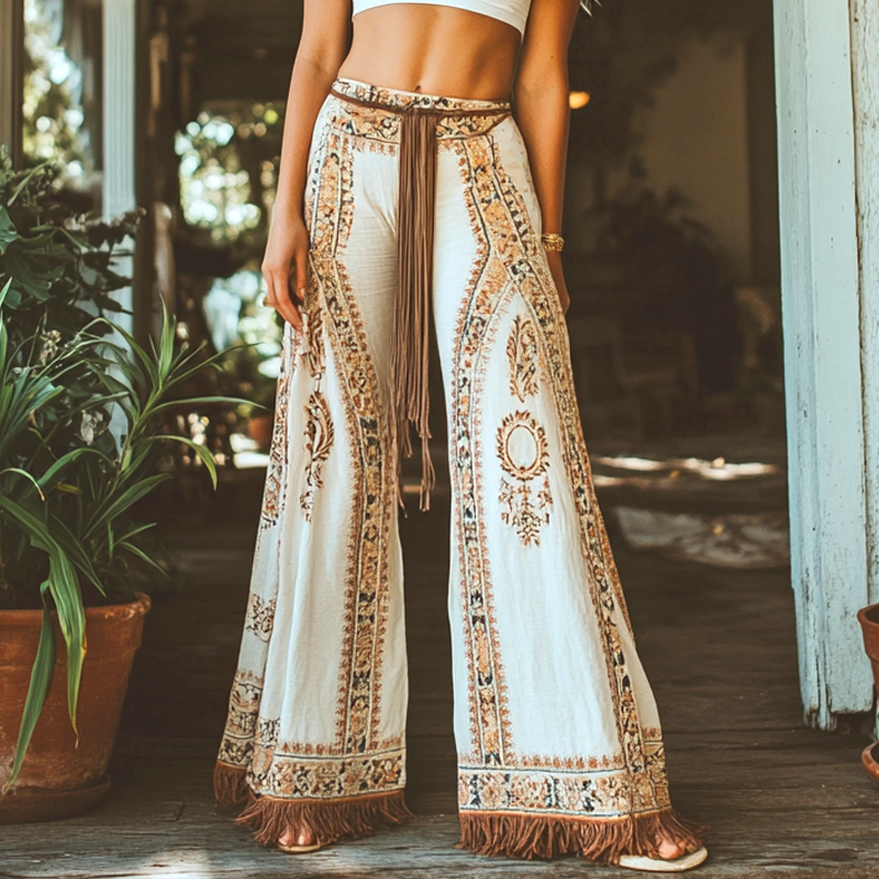 Bow-Accented Wide-Leg Pants