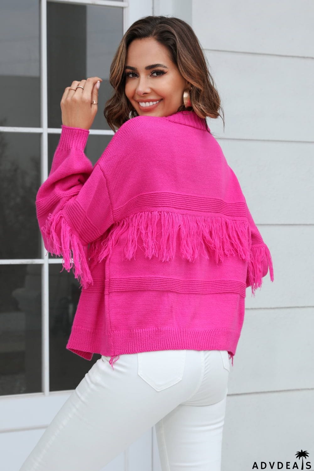 Fringe Trim Open Front Cardigan
