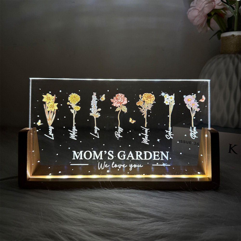 Loveyoufancy Custom Birth Month Flower & Names LED Night Light