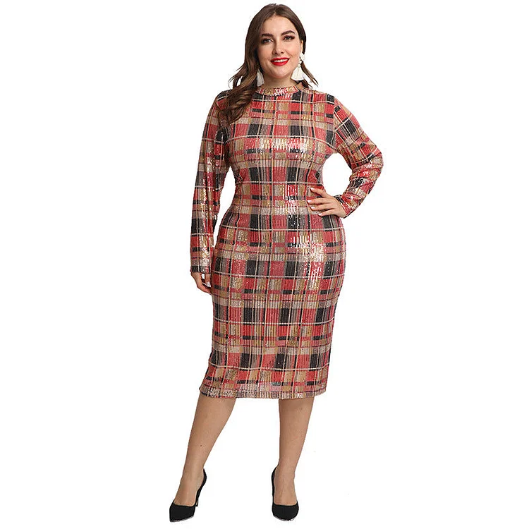 Women Plus Size Midi Dresses Sequin Skinny Sheath Dress