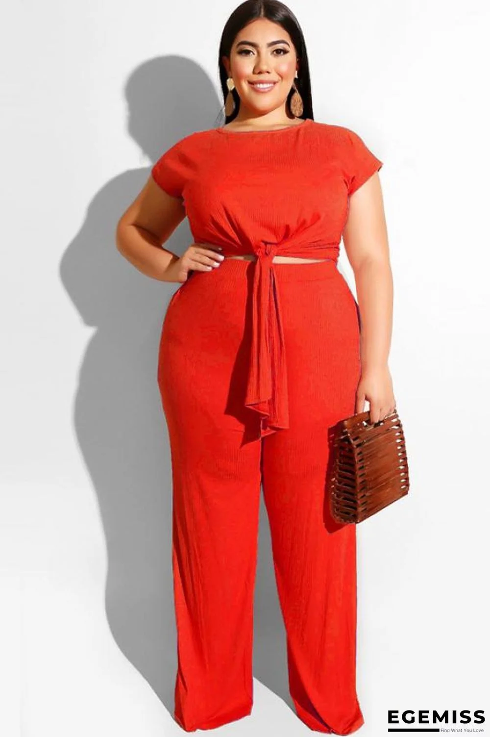 tangerine Sexy Fashion adult O Neck Solid Bandage Two Piece Suits | EGEMISS