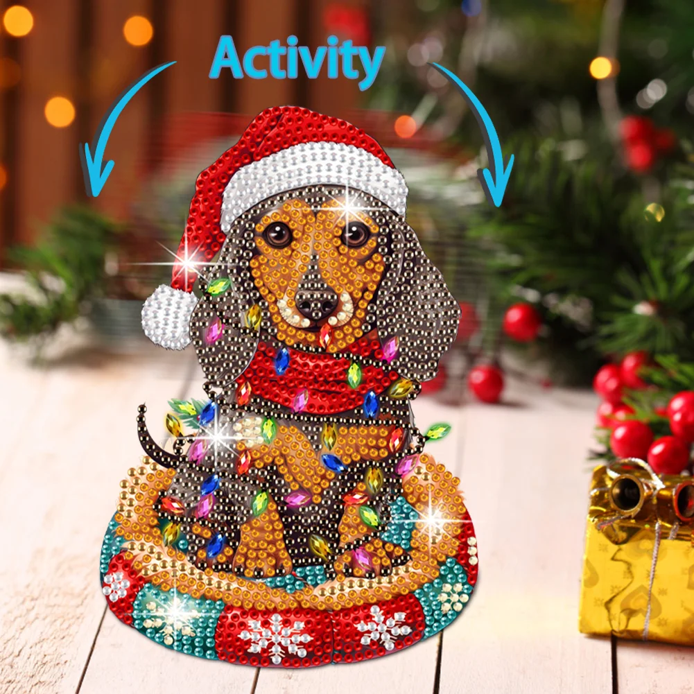 DIY Xmas Dachshund Acrylic Shaking Head Desktop Diamond Painting Art Kits for Kids