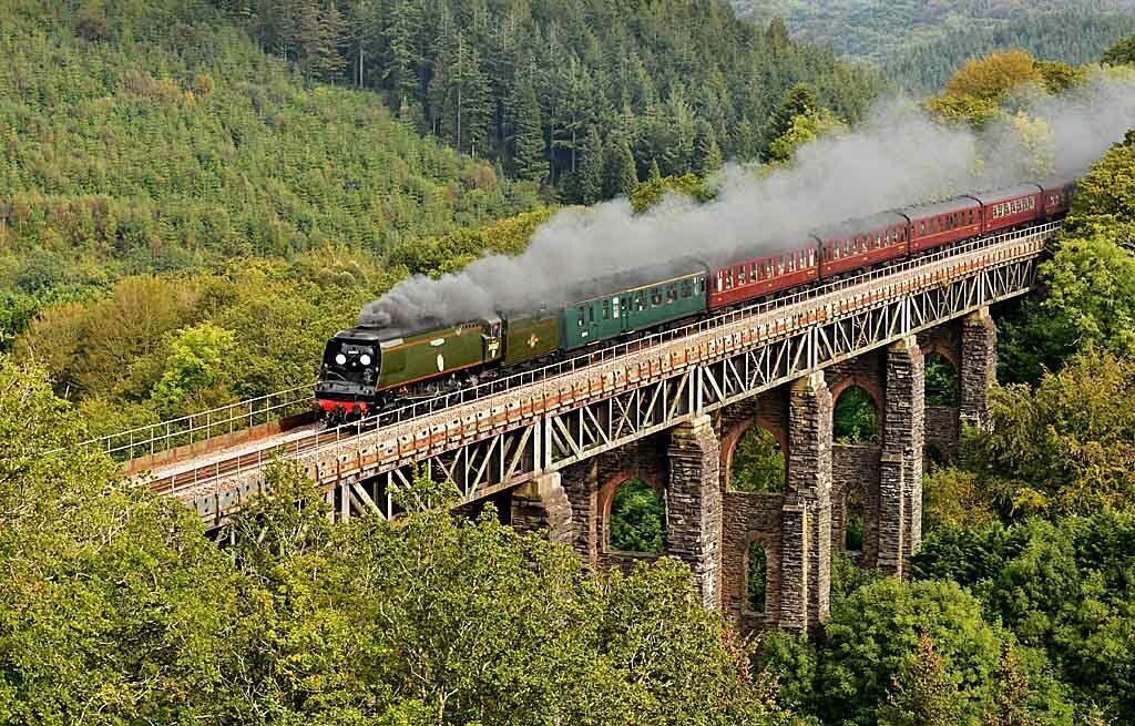 Steam Train crossing viaduct 34067 Tangmere 12x8 inch print picture