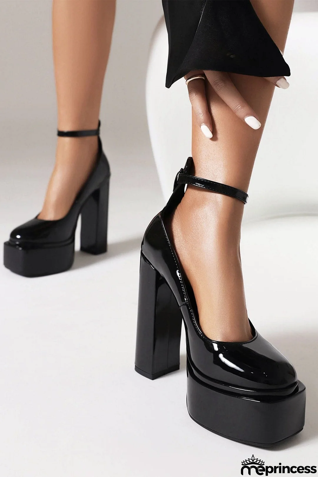 Ankle Strap Platform Chunky Heel Pumps