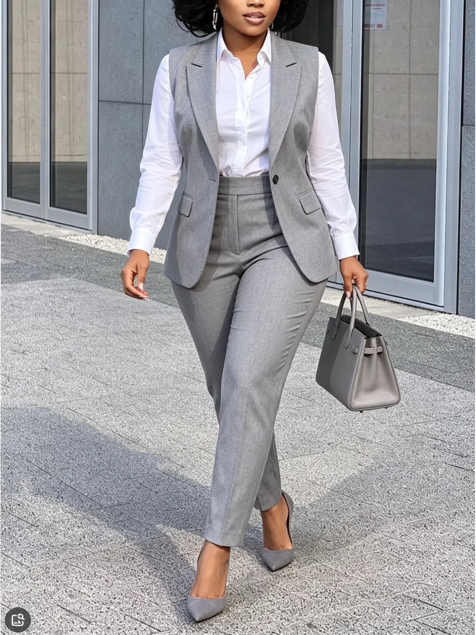 Gray Sleeveless Vest & Trousers Two-Piece Suit