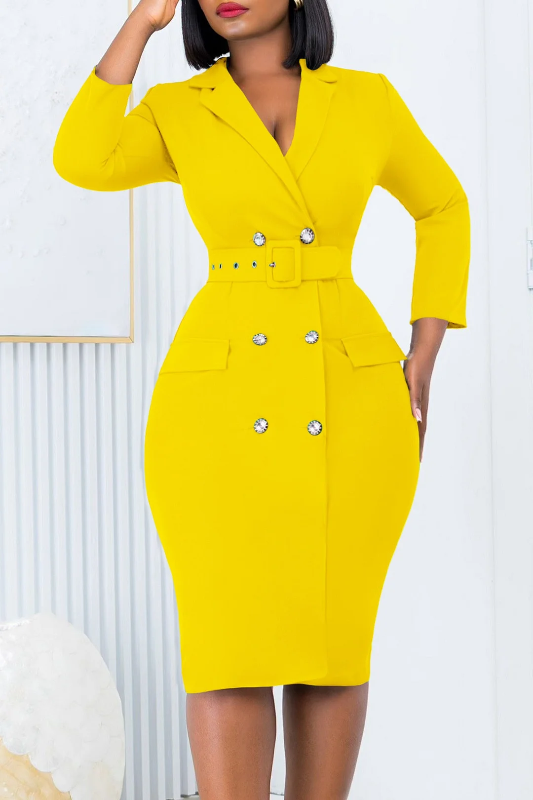 Temperament suit collar double-breasted dress
